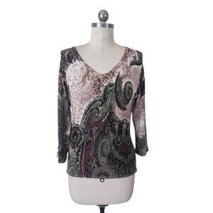 Y2K Elizabeth New York Sweater Womens Large Paisley Rhinestone Artsy Earthy Boho